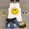 Smiley Face Distressed Denim Short Set