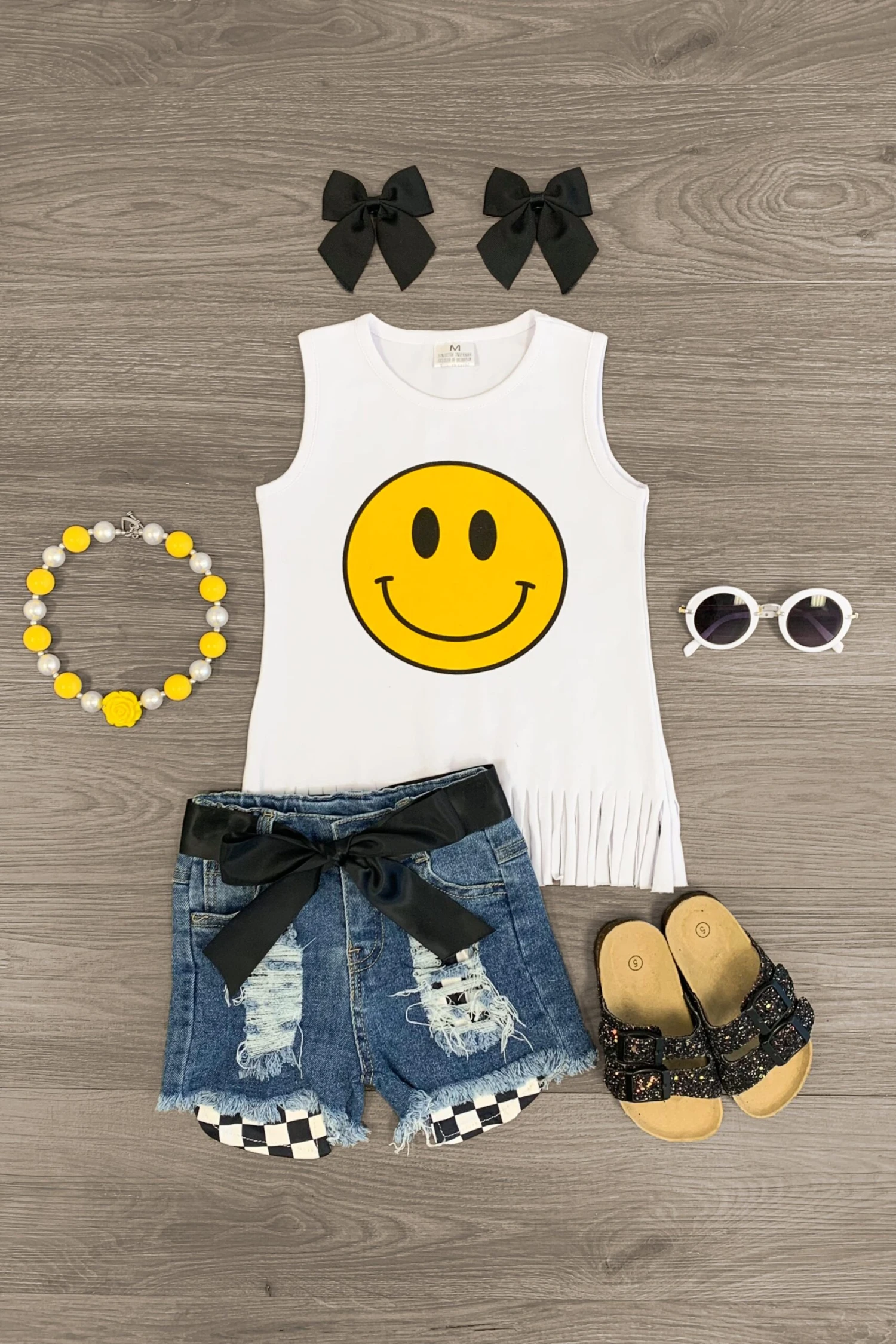 Smiley Face Distressed Denim Short Set 3 Smiley Face Distressed Denim Short Set