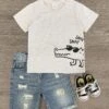 "Snap Snap" Crocodile Denim Short Set -Children's boutique clothing snap snap crocodile denim short set boy sparkle in pink 634072