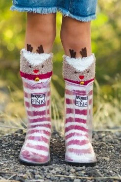 Sparkle In Pink Clear Rubber Boots With Colored Soles -Children's boutique clothing sparkle in pink premium exclusive boots clear black sole wear with any socks footwear sparkle in pink 147496