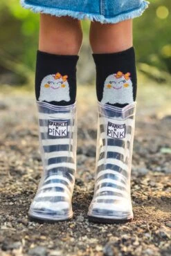 Sparkle In Pink Clear Rubber Boots With Colored Soles -Children's boutique clothing sparkle in pink premium exclusive boots clear black sole wear with any socks footwear sparkle in pink 566638
