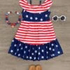 Stars & Stripes Cold Shoulder Ruffle Dress -Children's boutique clothing stars stripes cold shoulder ruffle dress dress sparkle in pink 399109