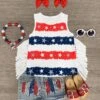 Stars & Stripes Fringe Denim Short Set