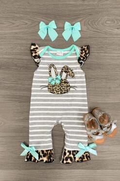 Striped Cheetah Bunny Striped Romper