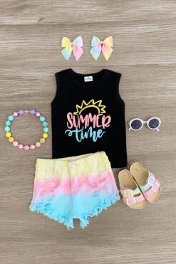 "Summertime" Pastel Tie Dye Denim Short Set