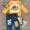 Sunflower Football Distressed Denim Pant Set -Children's boutique clothing sunflower football distressed denim pant set outfit sparkle in pink 531561