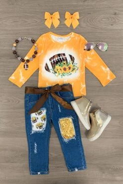 Sunflower Football Distressed Denim Pant Set