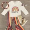 "Thankful" Rainbow Striped Bell Bottom Set -Children's boutique clothing thankful rainbow doodle striped bell bottom set outfit sparkle in pink 28234768613450