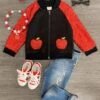 Red Sequin Apple Bomber Jacket -Children's boutique clothing thirdGradeLeatherSet 3