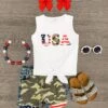 "USA" Camo Patriotic Distressed Short Set -Children's boutique clothing usa camo patriotic distressed short set outfit sparkle in pink 28844845105226