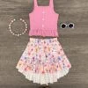 Watercolor Floral Hi-Low Skirt Set -Children's boutique clothing watercolor floral hi low skirt set skirt set sparkle in pink 371404