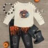 Western Pumpkin Crochet Sequin Denim Pant Set -Children's boutique clothing western pumpkin crochet sequin denim pant set outfit sparkle in pink 173964