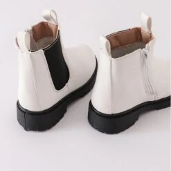 White & Black Color Block Chelsea Boots -Children's boutique clothing white black color block chelsea boots footwear sparkle in pink 246876