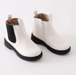 White & Black Color Block Chelsea Boots -Children's boutique clothing white black color block chelsea boots footwear sparkle in pink 745303