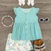White & Blue Lace Floral Short Set