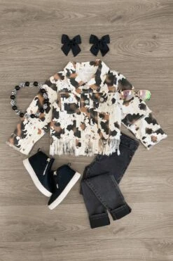White Cow Print Denim Jacket