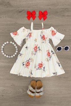 White Floral Cold Shoulder Dress