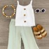White & Green Flare Pant Set -Children's boutique clothing white green flare pant set outfit sparkle in pink 29149947363402