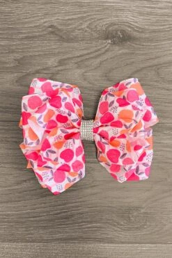 White & Pink Rhinestone Apple Bow