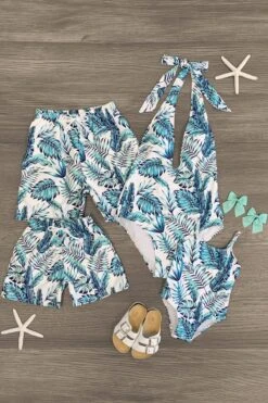 Navy & Mint Palm Family Swimsuits