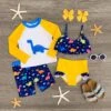 Yellow & Blue Dinosaur Swimsuit - Boy & Girl! -Children's boutique clothing yellow blue dinosaur swimsuit boy girl swimsuit sparkle in pink 29149843619914