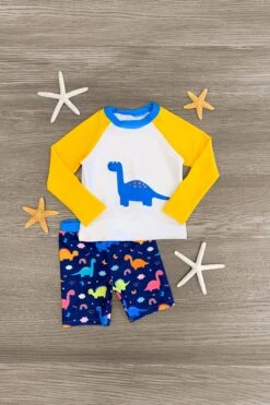 Yellow & Blue Dinosaur Swimsuit - Boy & Girl! -Children's boutique clothing yellow blue dinosaur swimsuit boy girl swimsuit sparkle in pink 29149844471882