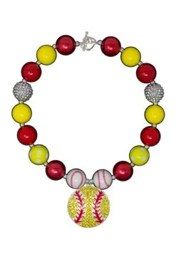 Yellow & Red Rhinestone Baseball Necklace