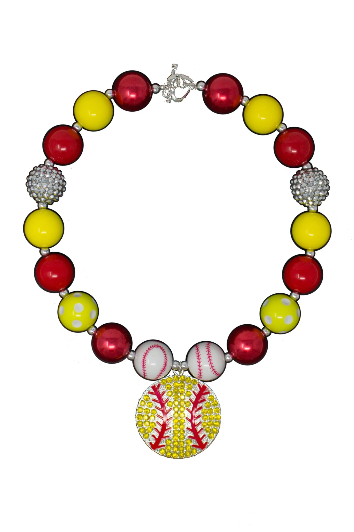 Yellow & Red Rhinestone Baseball Necklace 3 Yellow & Red Rhinestone Baseball Necklace